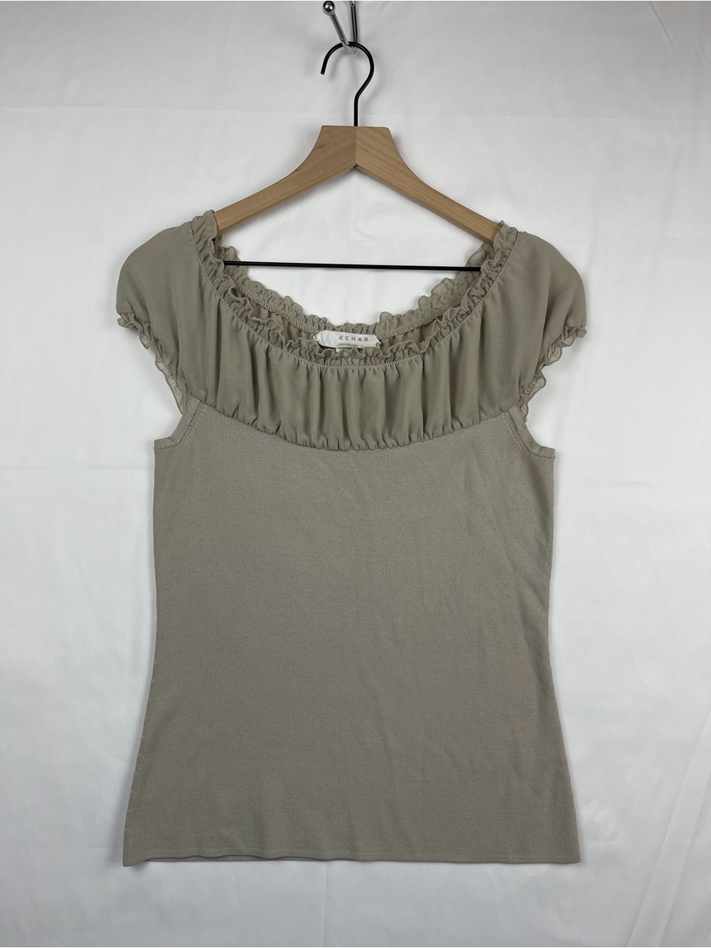 Kenar Taupe Ruffle Scoop Neck Tank